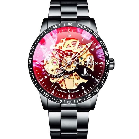 Men's Automatic Mechanical Watch Skeleton Dial Stainless Steel Wristwatch